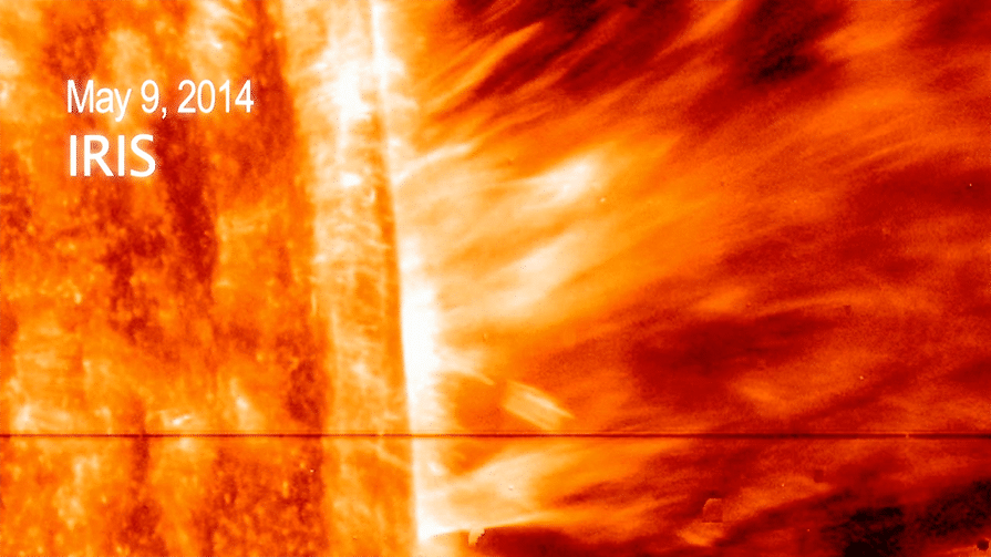 A coronal mass ejection, or CME, surged off the side of the sun on May 9, 2014 (NASA)