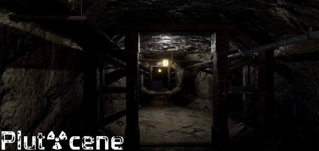 A dark corridor in the lower levels of a derelict mountain complex.